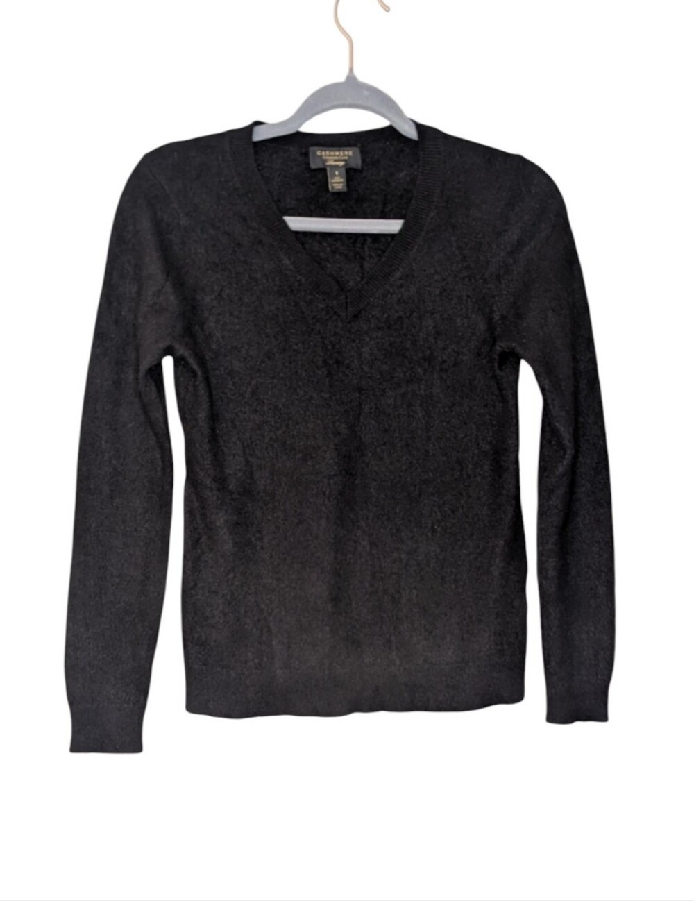 Charter Club Luxury 100% Cashmere V-Neck Sweater solid Black soft cozy small